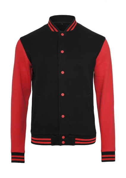 baseball jacket rood zwart met logo bedrukt