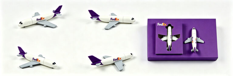 USB-stick in vliegtuigvorm met eigen logo en PMS-kleuren