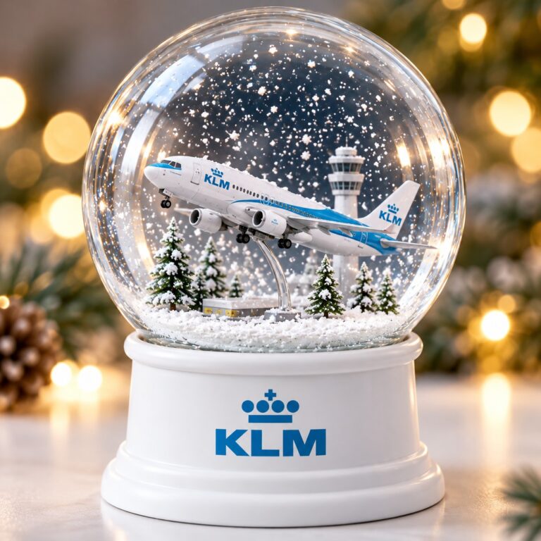 Vliegtuig sneeuwbol met eigen logo &ndash; Custom made 3D-miniatuur