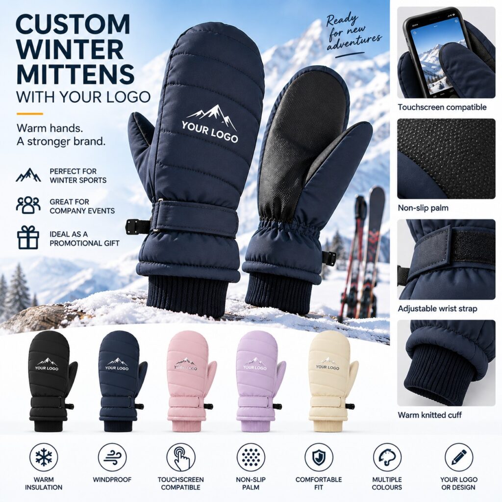 Manoplas de invierno con logo: c&aacute;lidas, c&oacute;modas y compatibles con pantallas t&aacute;ctiles