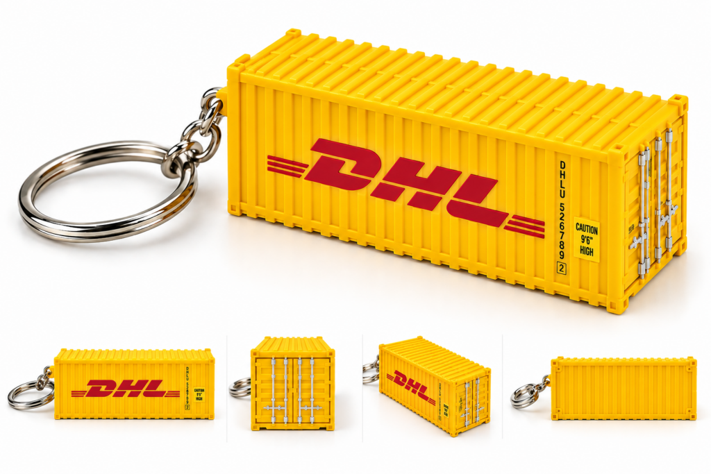 Container sleutelhanger met logo – volledig in eigen PMS-kleur