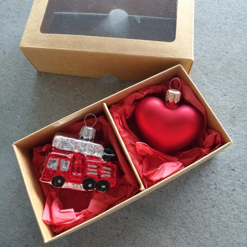 Brandweerauto kerstballen cadeauset