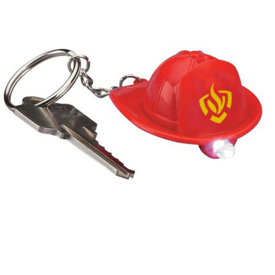 brandweerhelm sleutelhanger met led zaklampje bedrukt met brandweer logo