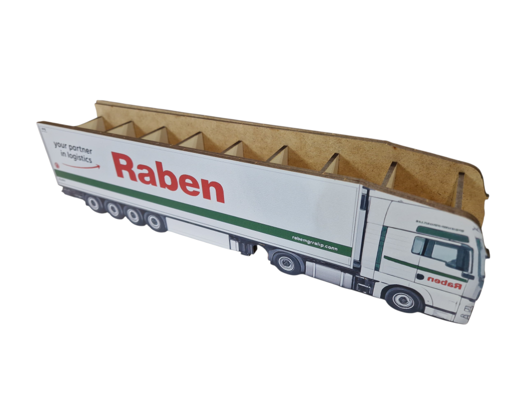 Pennenbak in vrachtwagen vorm – duurzaam houten desk item met logo