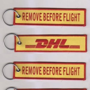 Populaire gewoven stof bedrukte sleutelhangers met tekst en logo
