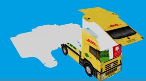 Duurzame 3D Bouwpakketten beurs giveaway– Vrachtwagens in Eigen Ontwerp met Logo
