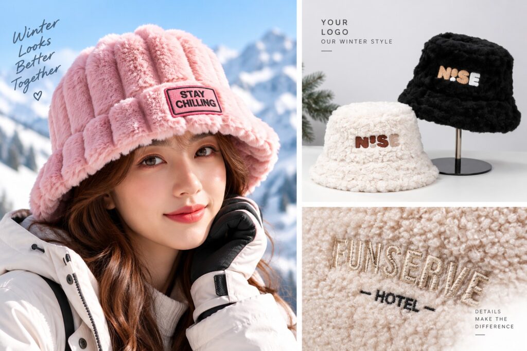 Faux Fur Bucket Hat met eigen logo