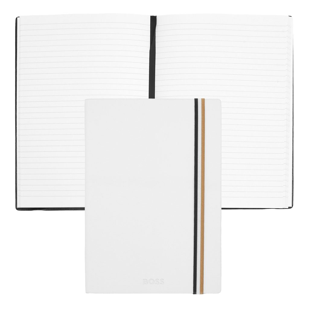 Hugo Boss A5 notitieboekje Iconic White Lined bedrukt met logo