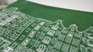 Detail van jacquard geweven handdoek met complex ontwerp