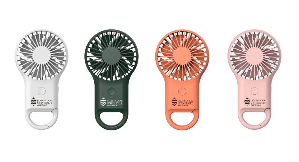 Soft Wind Fan met LED-verlichting en karabijnhaak met logo bedrukt