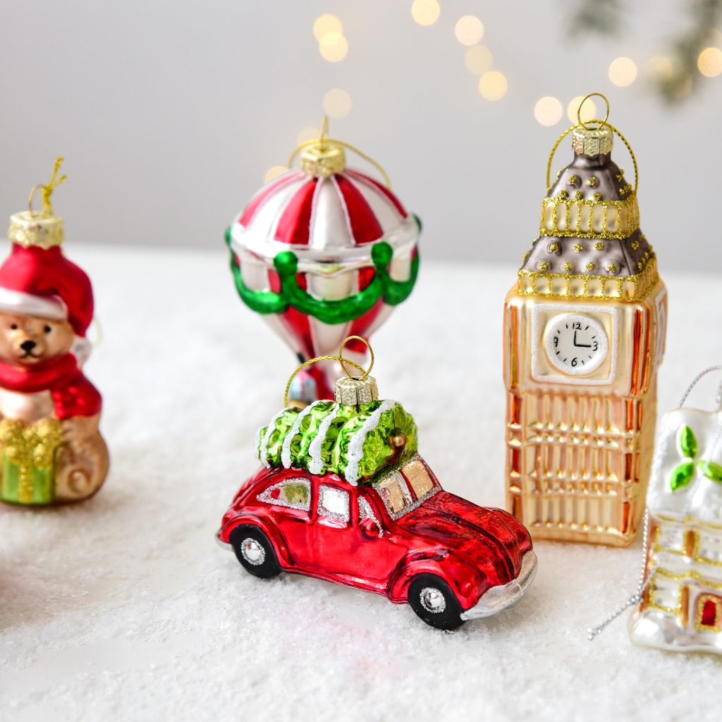 Kerstbal Auto met Kerstboom met logo bedrukt