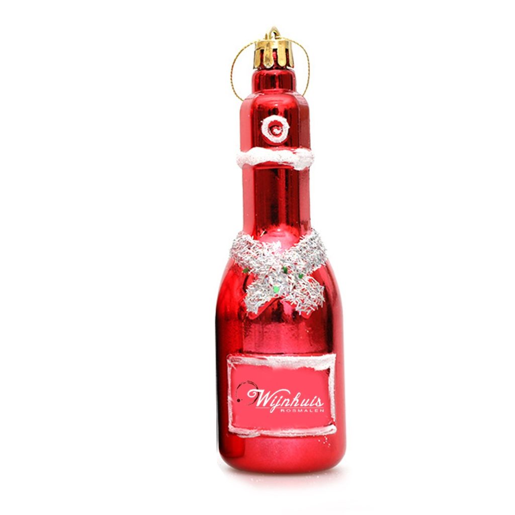 Kerstbal in vorm feestelijke wijnfles – kerst ornament met logo