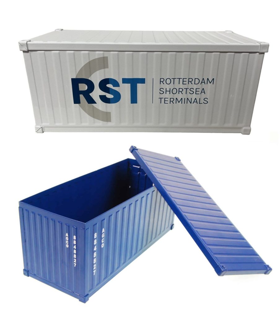 Mini container metaal met logo bedrukt