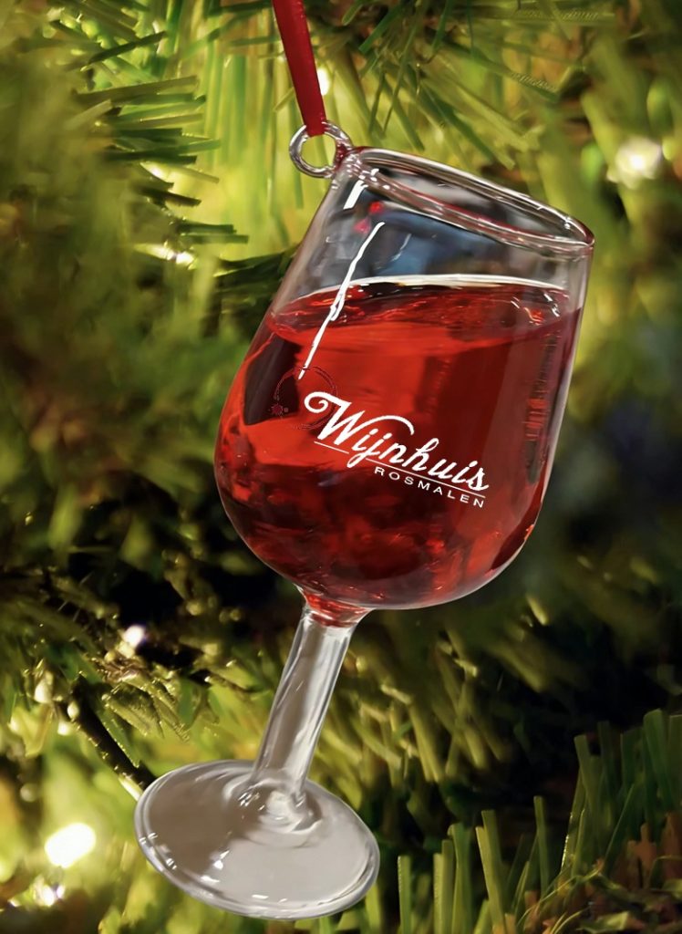 Kerstbal in vorm wijnglas – kerst ornament met logo