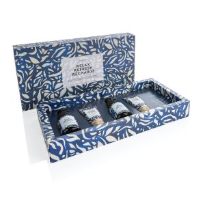 Luxe giftset door de brievenbus, bedrukt met logo