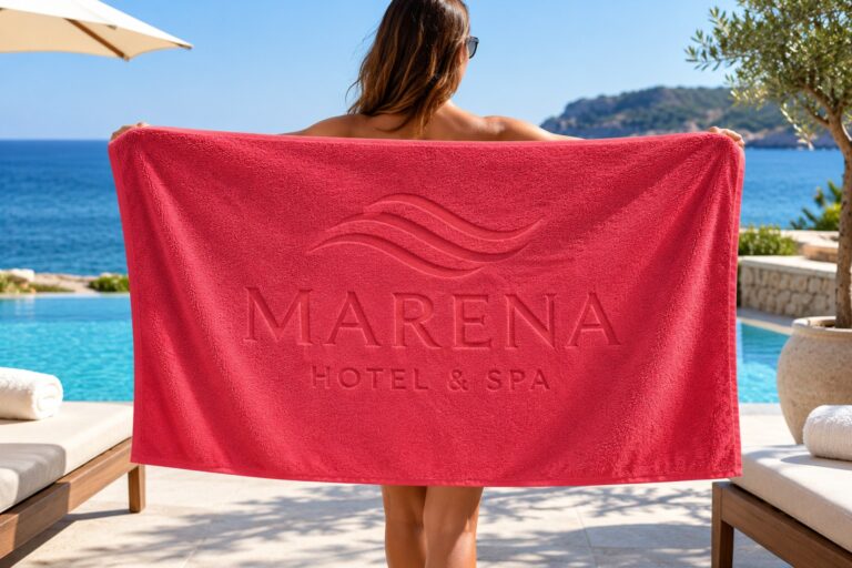 Reliëf handdoek met ton-sur-ton logo voor hotel en wellness