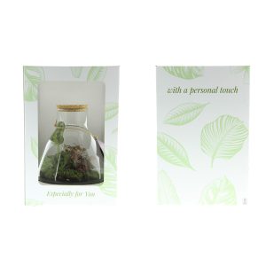 Planten in glas met kurk en logo