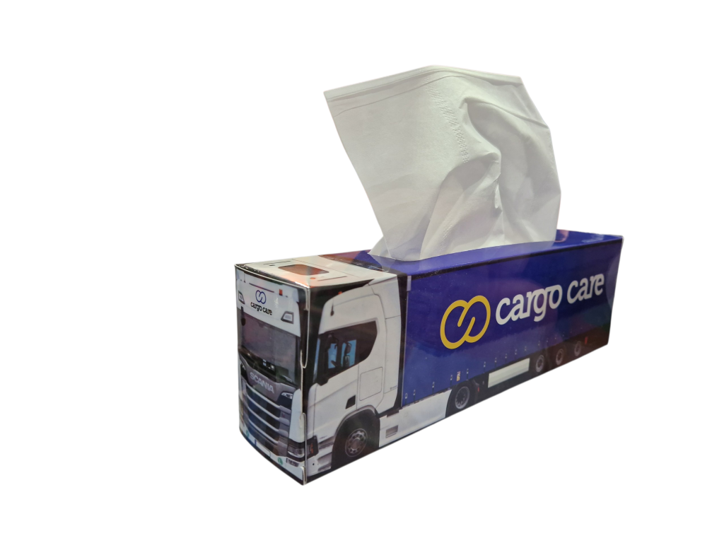 Tissuebox met vrachtwagen bedrukking – met eigen logo