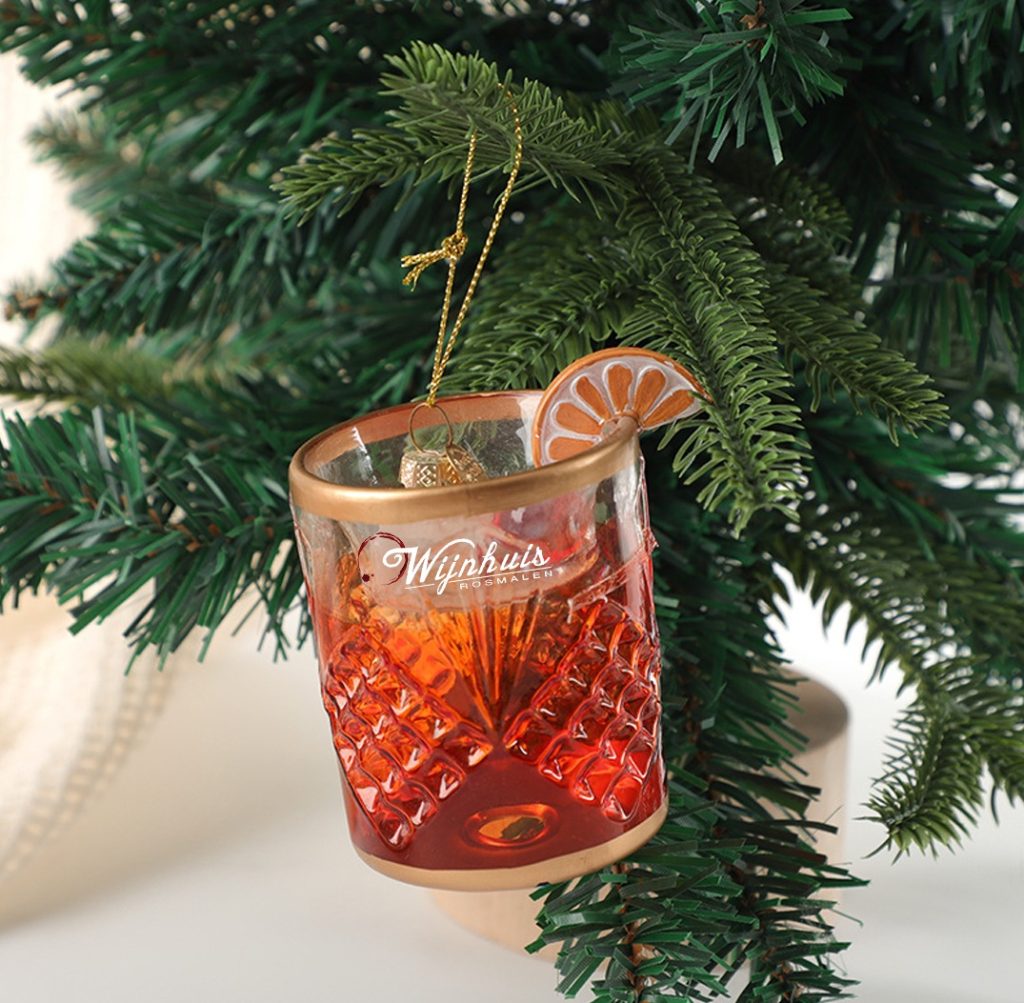 Kerstbal in vorm whiskeyglas – kerst ornament met logo
